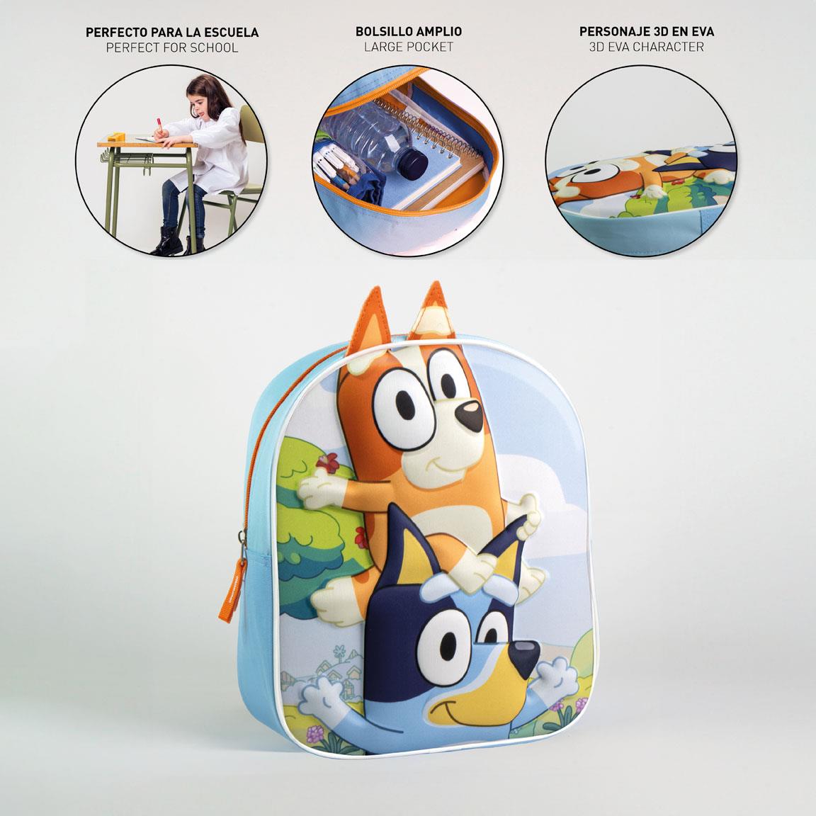 Mochila infantil 3d aplicaciones bluey