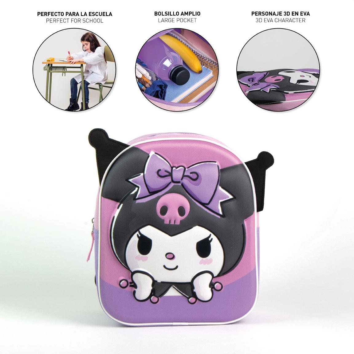 Mochila infantil 3d aplicaciones hello kitty kuromi