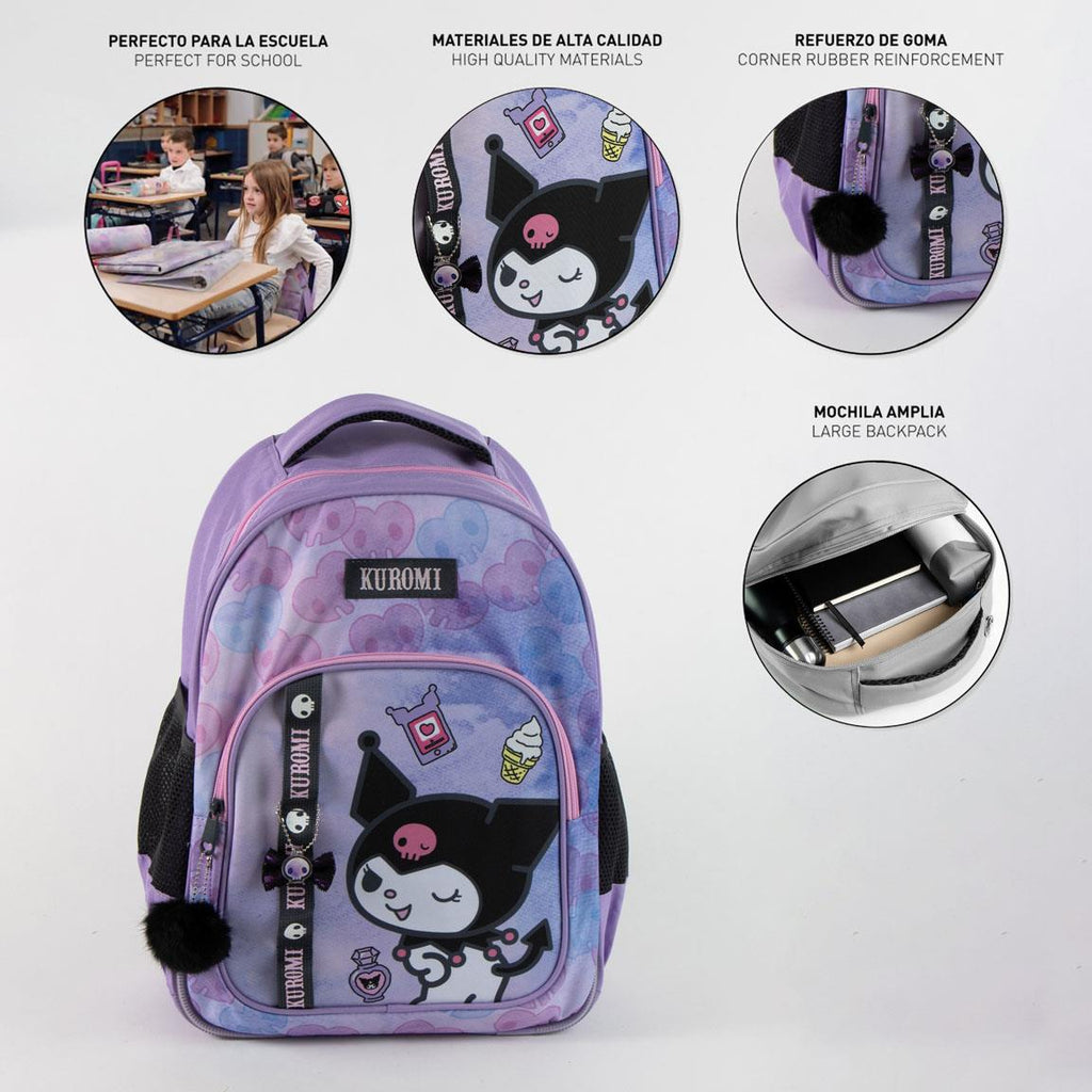 Mochila escolar mediana 42 cm hello kitty kuromi