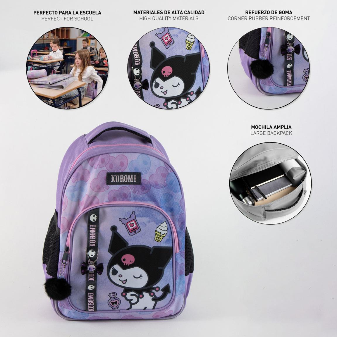 Mochila escolar mediana 42 cm hello kitty kuromi