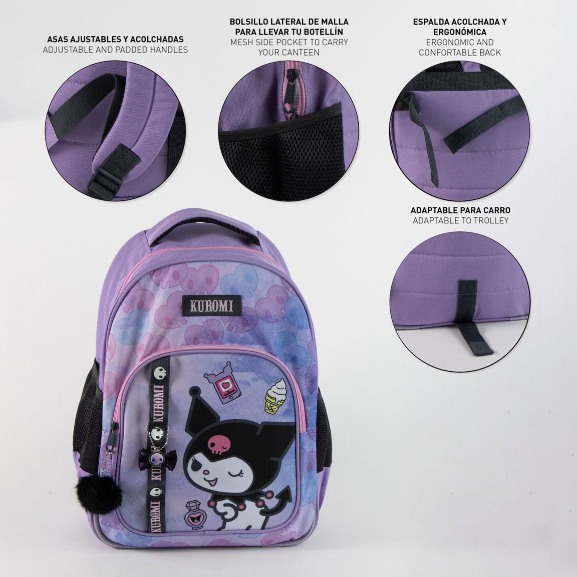 Mochila escolar mediana 42 cm hello kitty kuromi