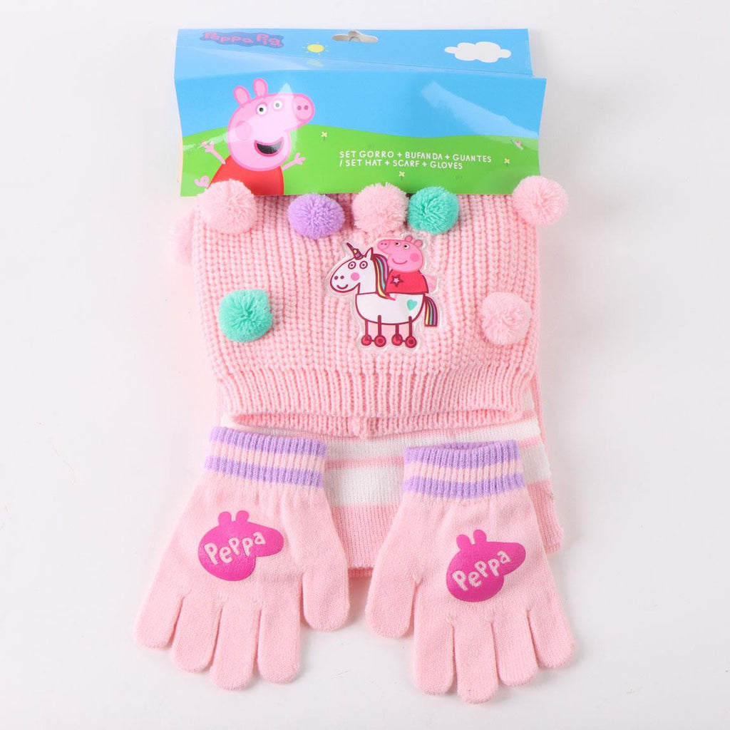 Conjunto 3 piezas bufanda peppa pig
