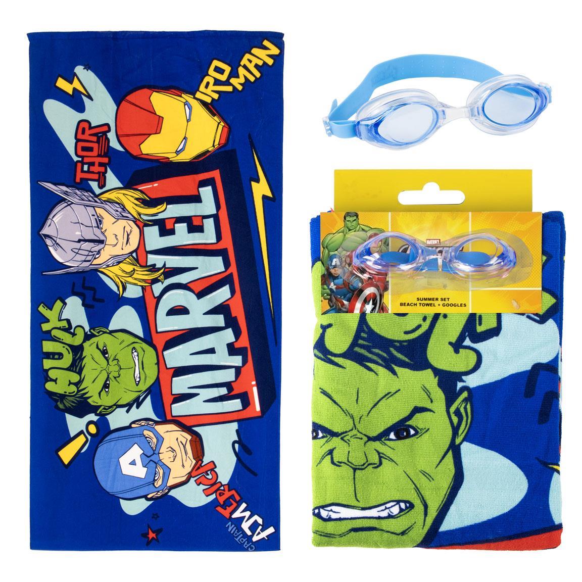 Toalla set gafas natación avengers