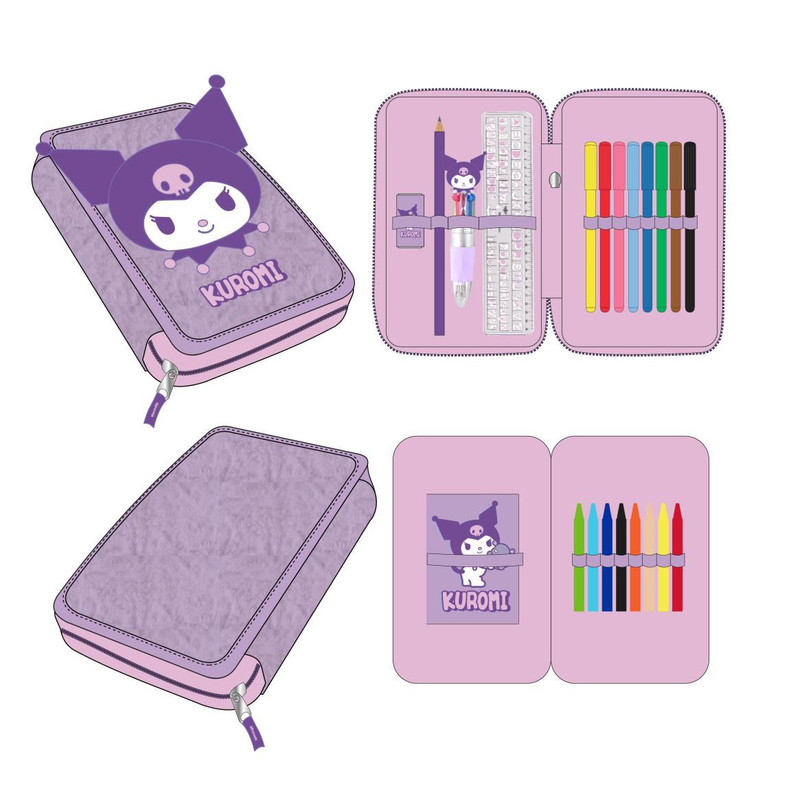 Plumier con accesorios 2 compartimentos hello kitty kuromi